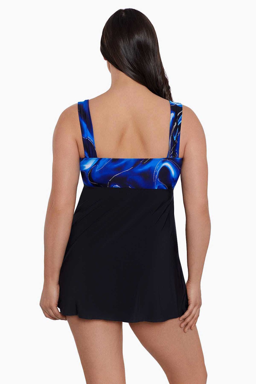 Swim Longitude | Tie Front Long Torso Swim Dress Infinite Shine Blue