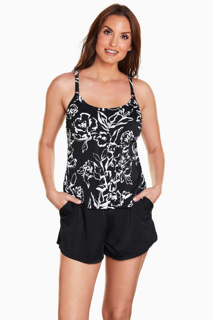 Swim Longitude | Lily Farrah Romper One Piece Swimsuit Water Lily Black/White