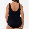 Swim Longitude | Plus Size 7-Overlay Fan Tank Long Torso One Piece Swimsuit Colorblock Multi