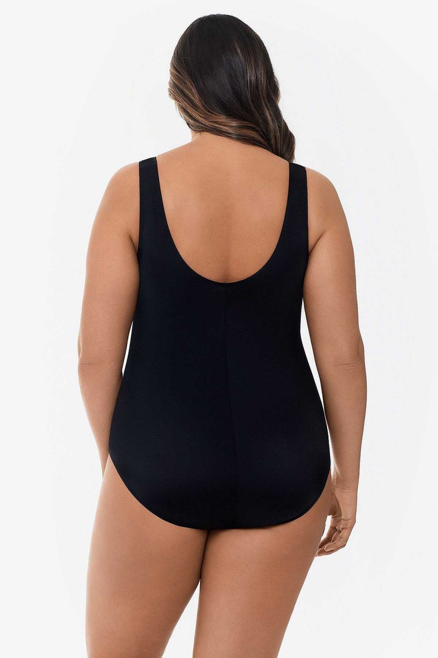 Swim Longitude | Plus Size 7-Overlay Fan Tank Long Torso One Piece Swimsuit Colorblock Multi