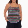 Swim Longitude | Plus Size Farrah Striped Romper One Piece Swimsuit Mad Dash Multi