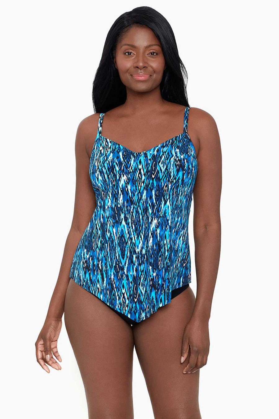 Swim Longitude | Hank Tankini Top Upbeat Argyle Blue