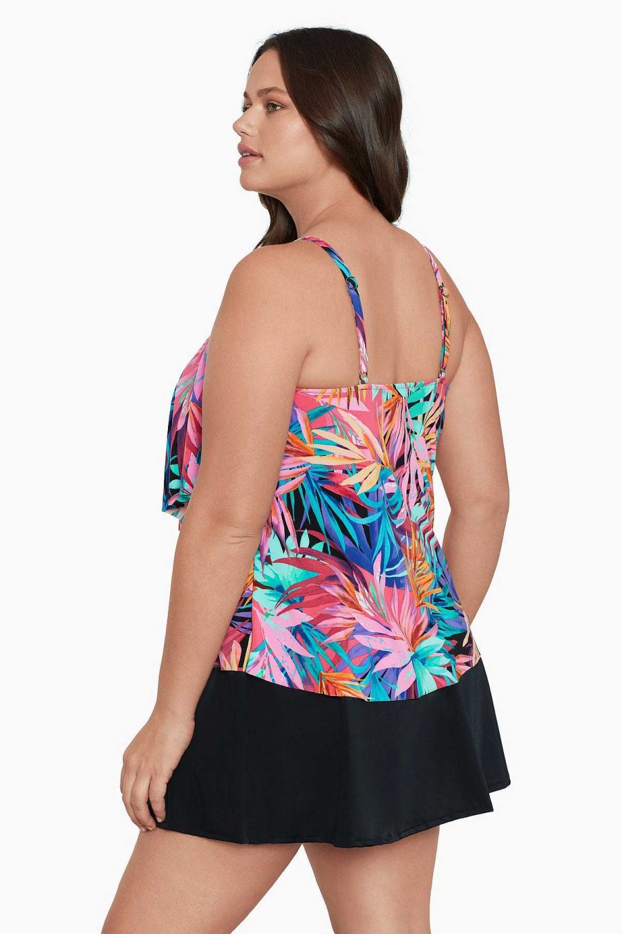 Swim Longitude | Plus Size Ronnie Tankini Top Layered Jungle Multi