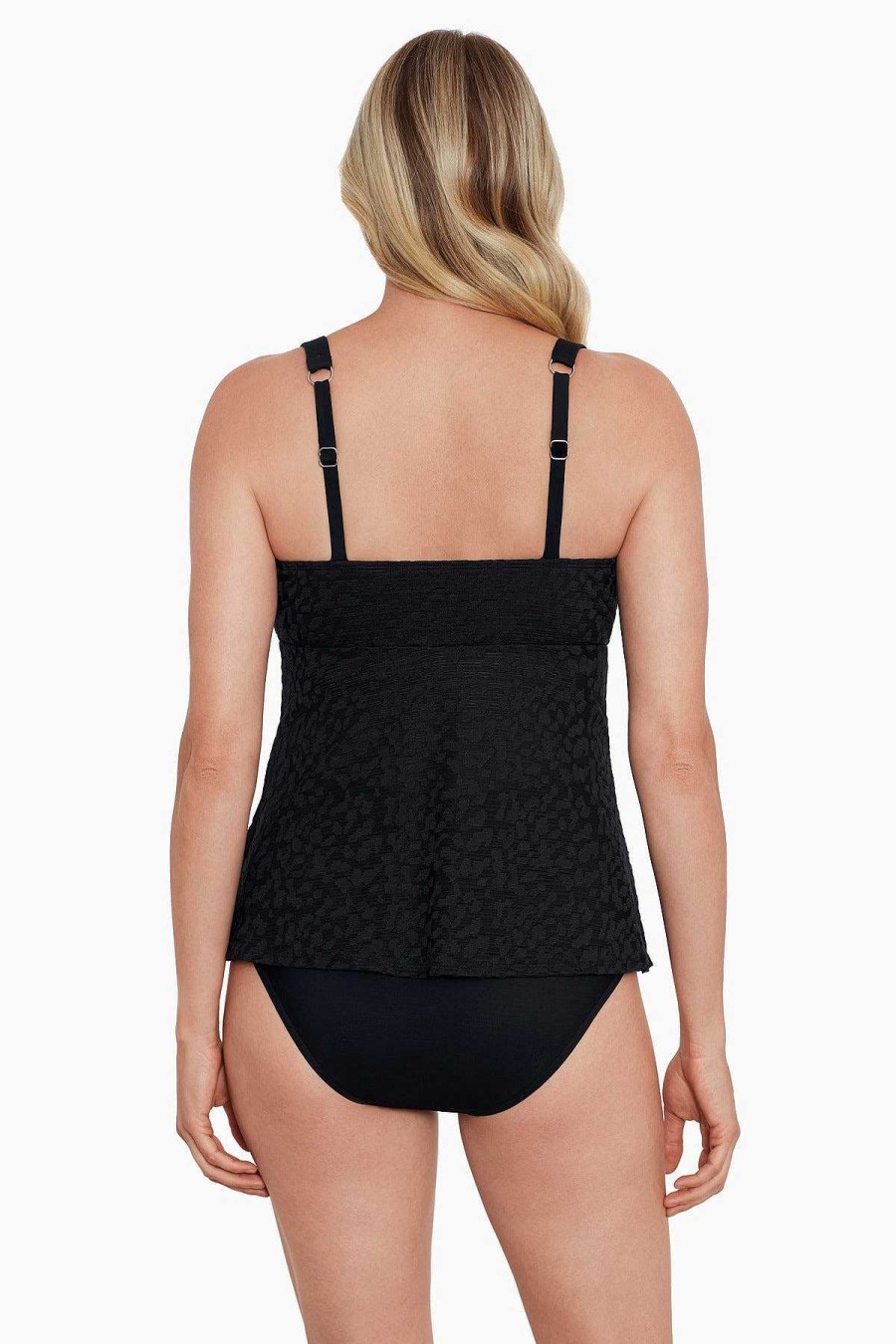 Swim Longitude | Triple Tier Tankini Top Shadow Prowl Black