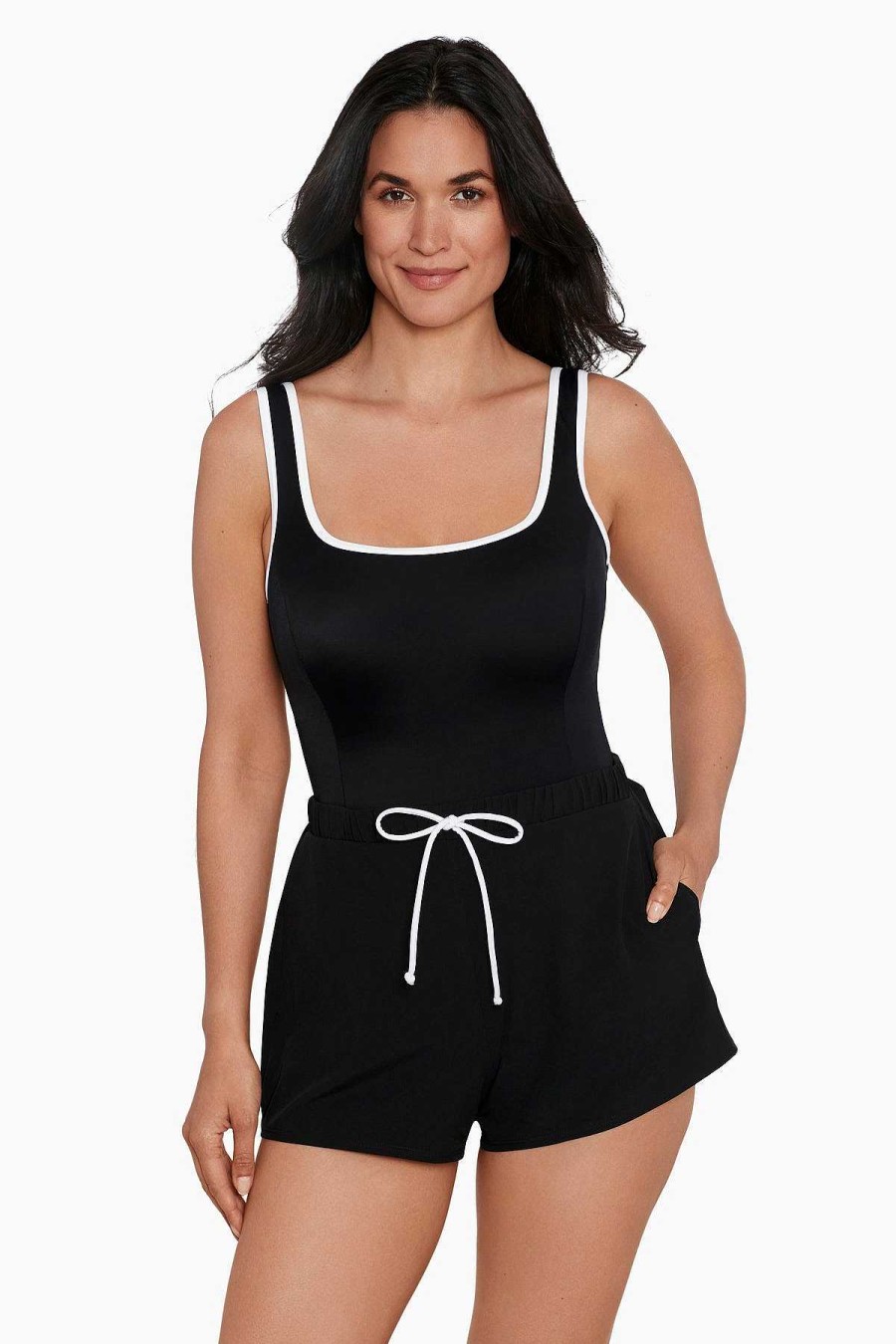 Swim Longitude | Sport Jogger Scoop Tank One Piece Swimsuit Colorblock Black/White