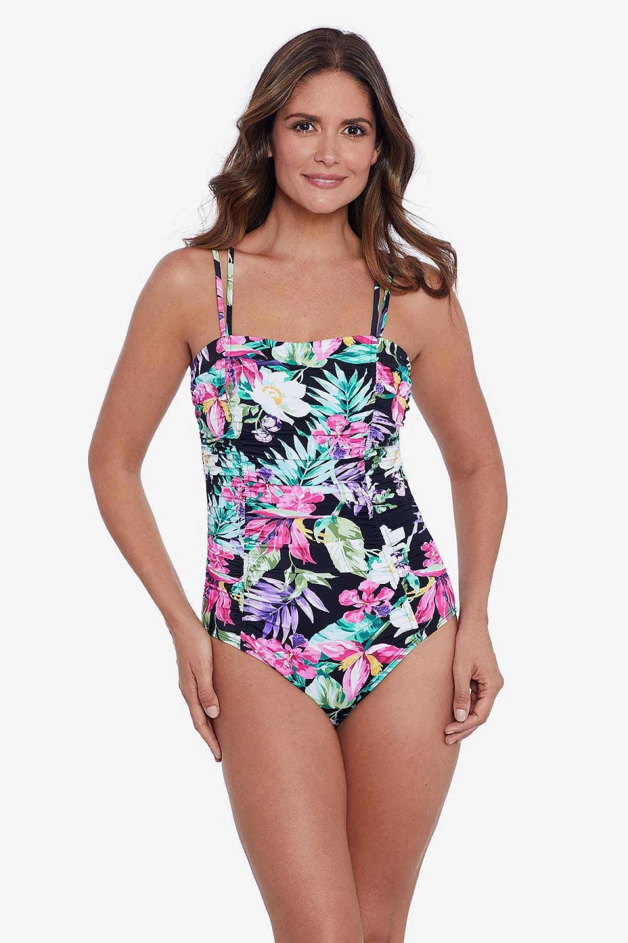 Swim Longitude | Shirred Double Strap Mio Mystic Tropic Black/Multi