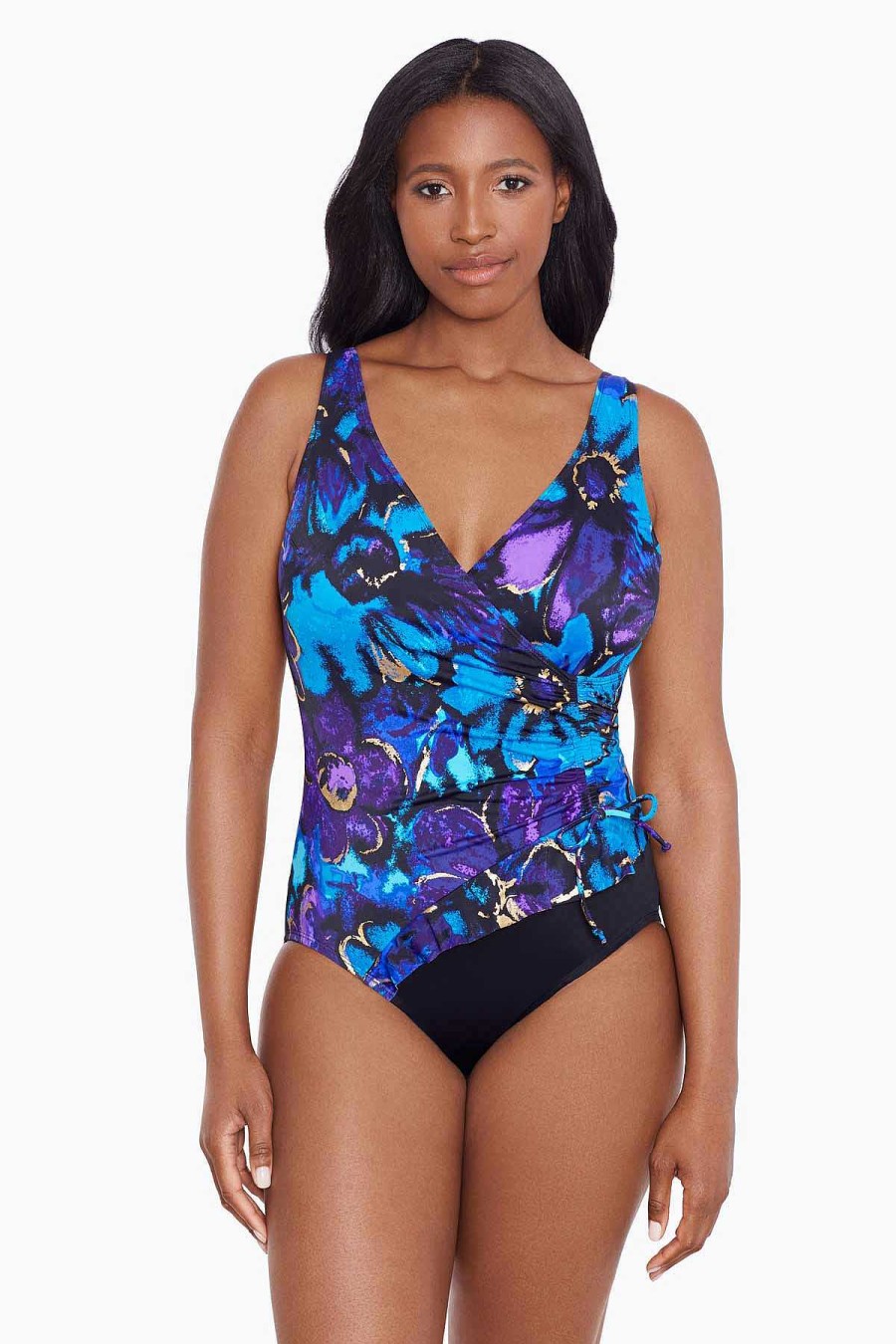 Swim Longitude | Ruffle Surplice Long Torso One Piece Swimsuit Gypsy Blue