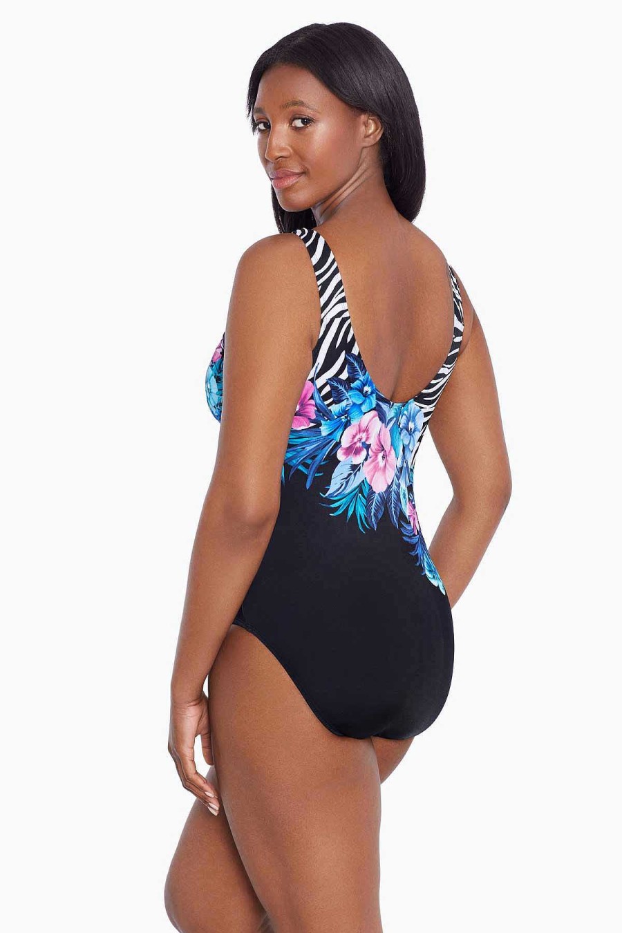 Swim Longitude | Panel Scoopback Highneck Tank Long Torso One Piece Swimsuit Glamour Floral Multi