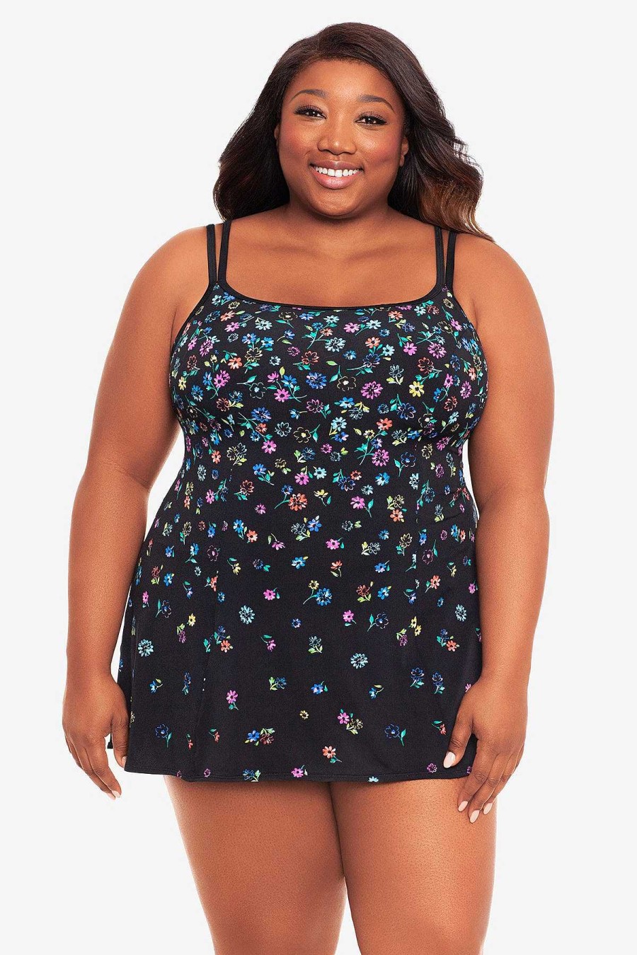 Swim Longitude | Plus Size Princess Seam Swim Dress Fable Floral Multi