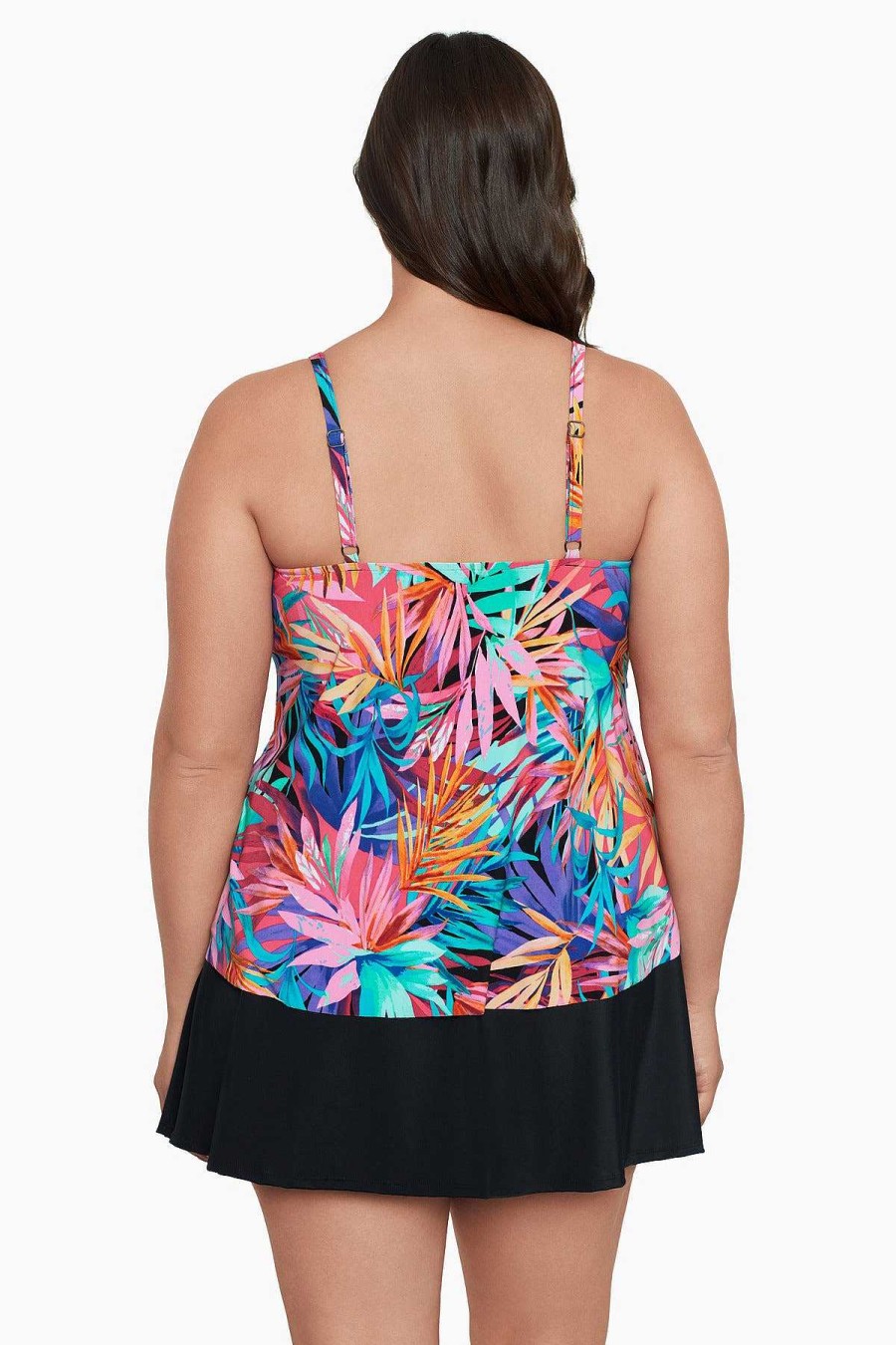 Swim Longitude | Plus Size Ronnie Tankini Top Layered Jungle Multi