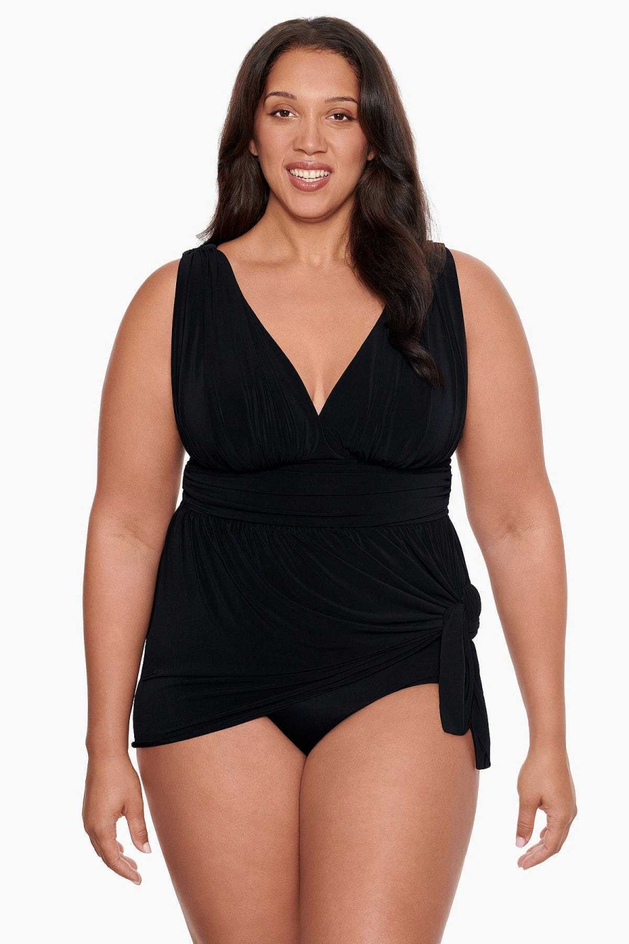 Swim Longitude | Plus Size Goddess Flyaway Swim Dress Tie Black