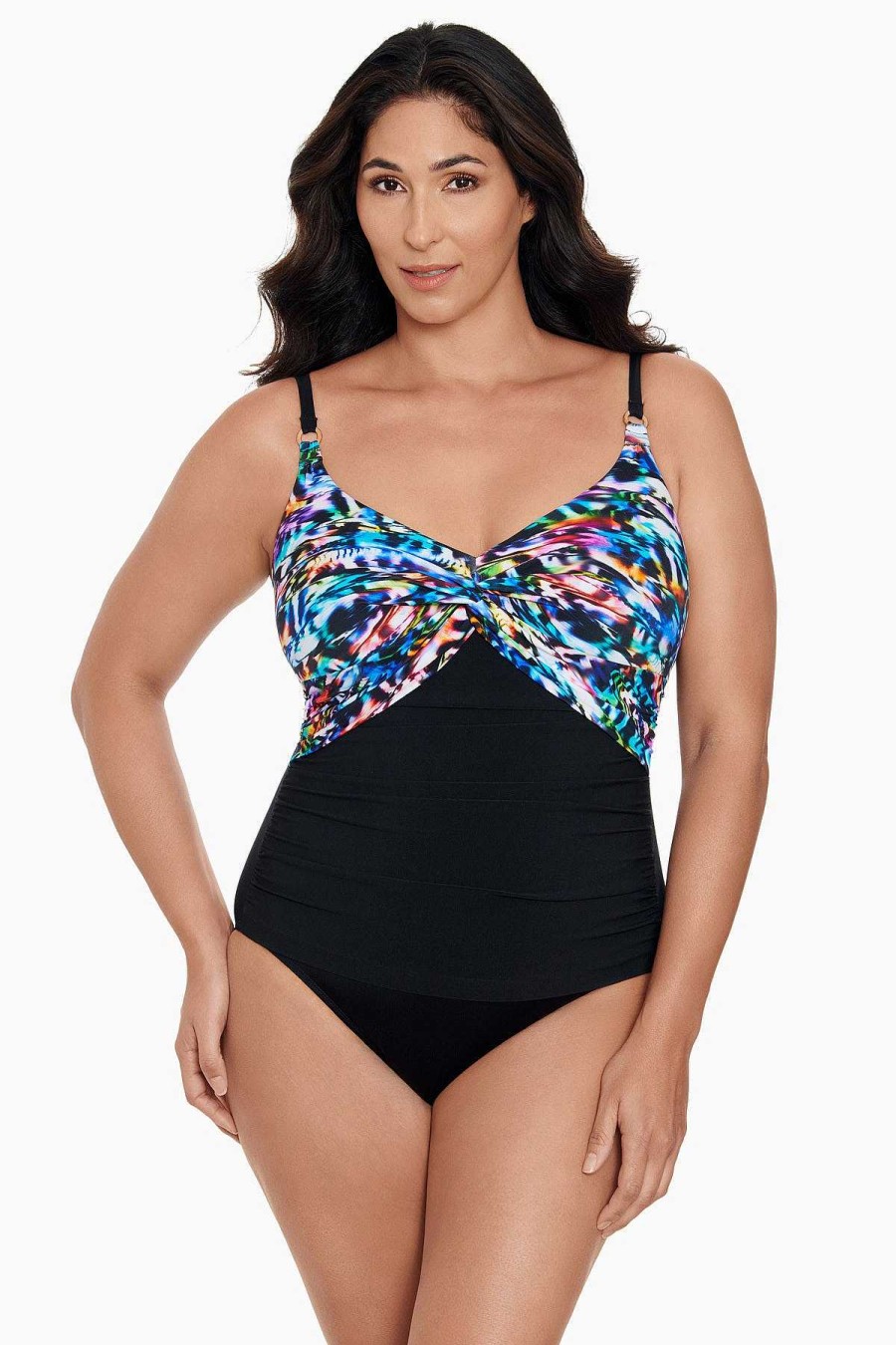 Swim Longitude | Twist Front Lingerie Tank Long Torso One Piece Swimsuit Beach Craze Multi