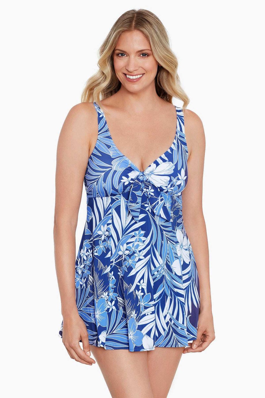 Swim Longitude | Bow Front Swim Dress In My Blues Denim