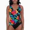 Swim Longitude | Plus Size Ruffle Surplice Long Torso One Piece Swimsuit Cayenne Multi