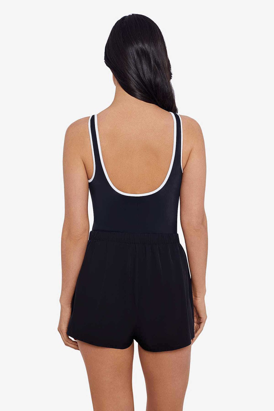 Swim Longitude | Zip Run Around One Piece Swimsuit Color Coated Black/White