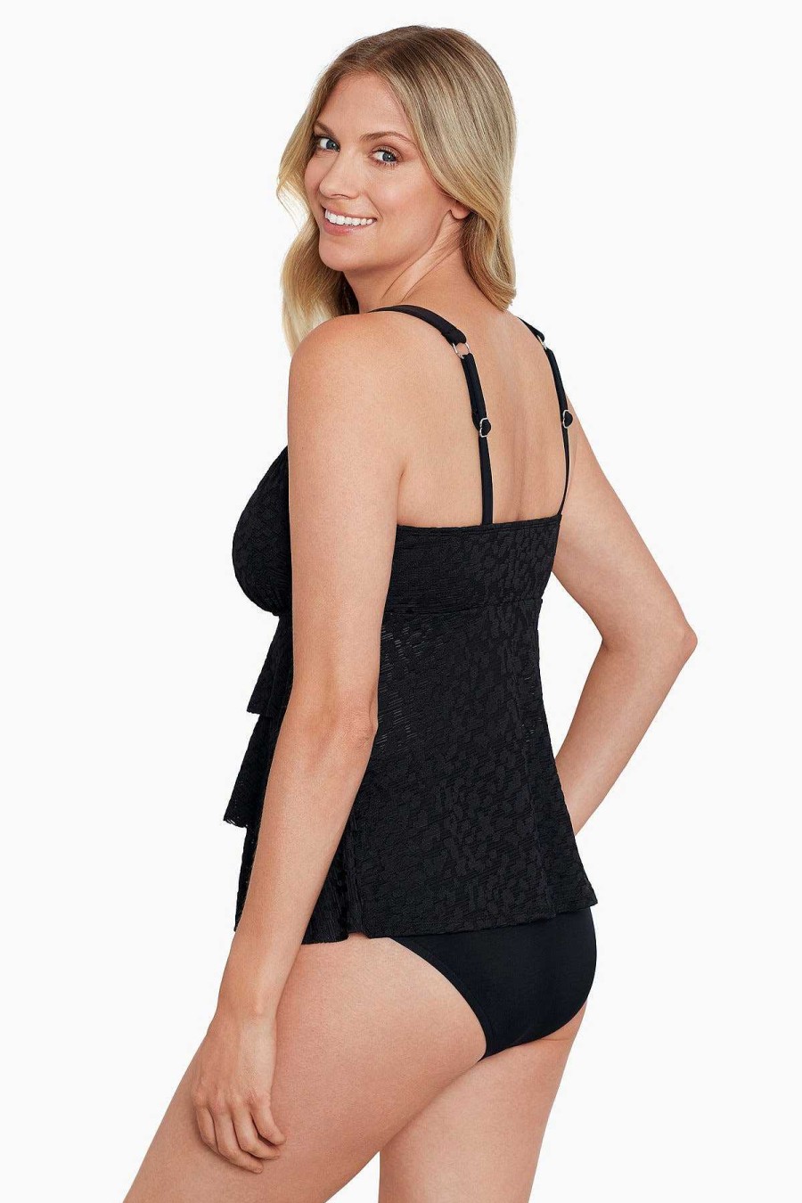 Swim Longitude | Triple Tier Tankini Top Shadow Prowl Black