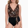 Swim Longitude | Belted Surplice Long Torso Swimsuit Catcall Brown