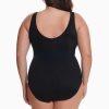 Swim Longitude | Plus Size Overlay Fan Tank Long Torso One Piece Swimsuit Colorblock Black/White