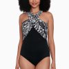 Swim Longitude | Flutter Crossover Draped Long Torso Tank Swimsuit Black/White