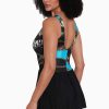 Swim Longitude | Mock Surplice Long Torso Swim Dress W/ Pockets Bengal Brown/Multi