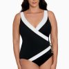 Swim Longitude | Tassel Ring Surplice Long Torso One Piece Swimsuit Private Party Black/White