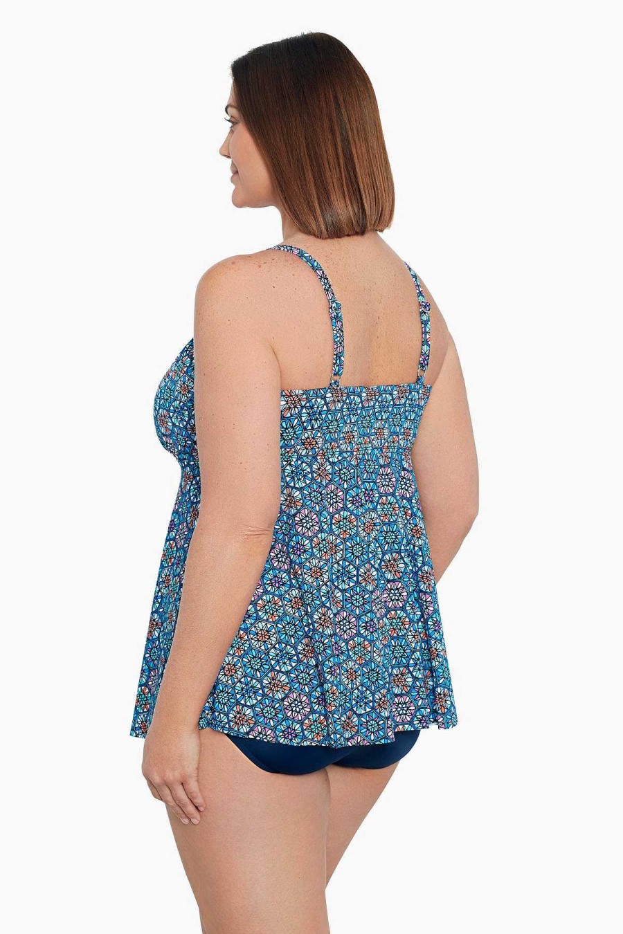 Swim Longitude | Plus Size V-Neck Tankini Top Tile Play Multi