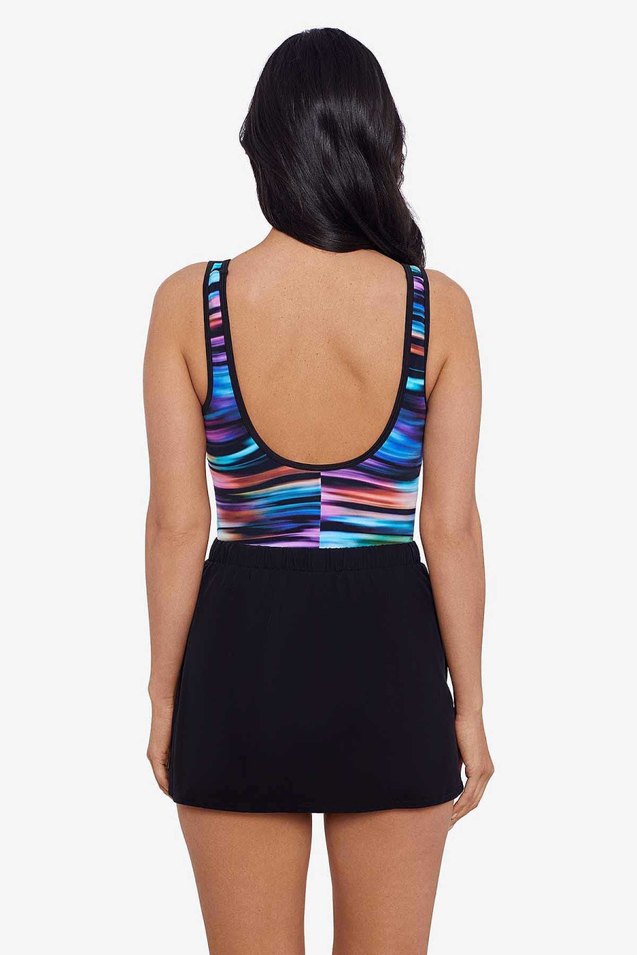 Swim Longitude | Scoop Neck Run Around One Piece Swimsuit Rainbow Shadow Multi