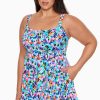 Swim Longitude | Plus Size Empire Princess Seam Swim Dress W/ Pockets Blooming Bouquet Multi