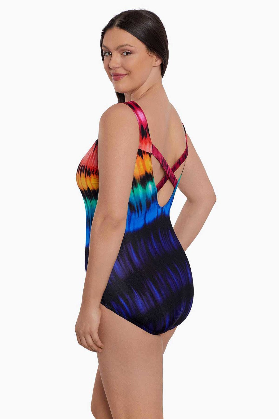 Swim Longitude | X-Back Tank Long Torso One Piece Swimsuit Heated Waters Multi