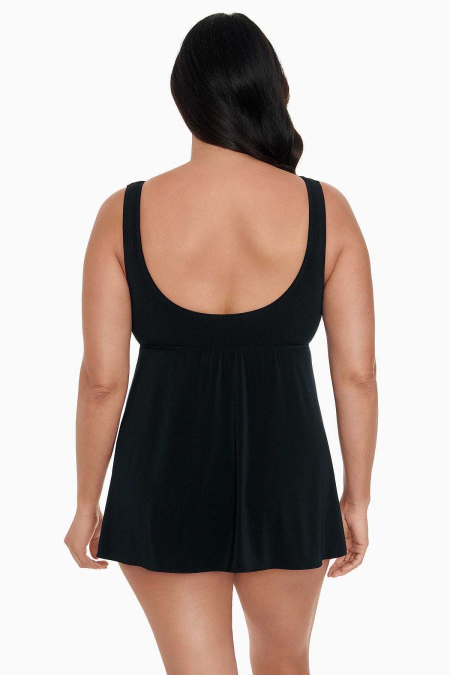 Swim Longitude | Cowl Neck Long Torso Swim Dress Tie Black