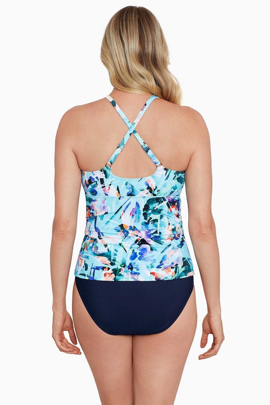 Swim Longitude | High Neck Keyhole Tankini Top Graphic Garden Multi