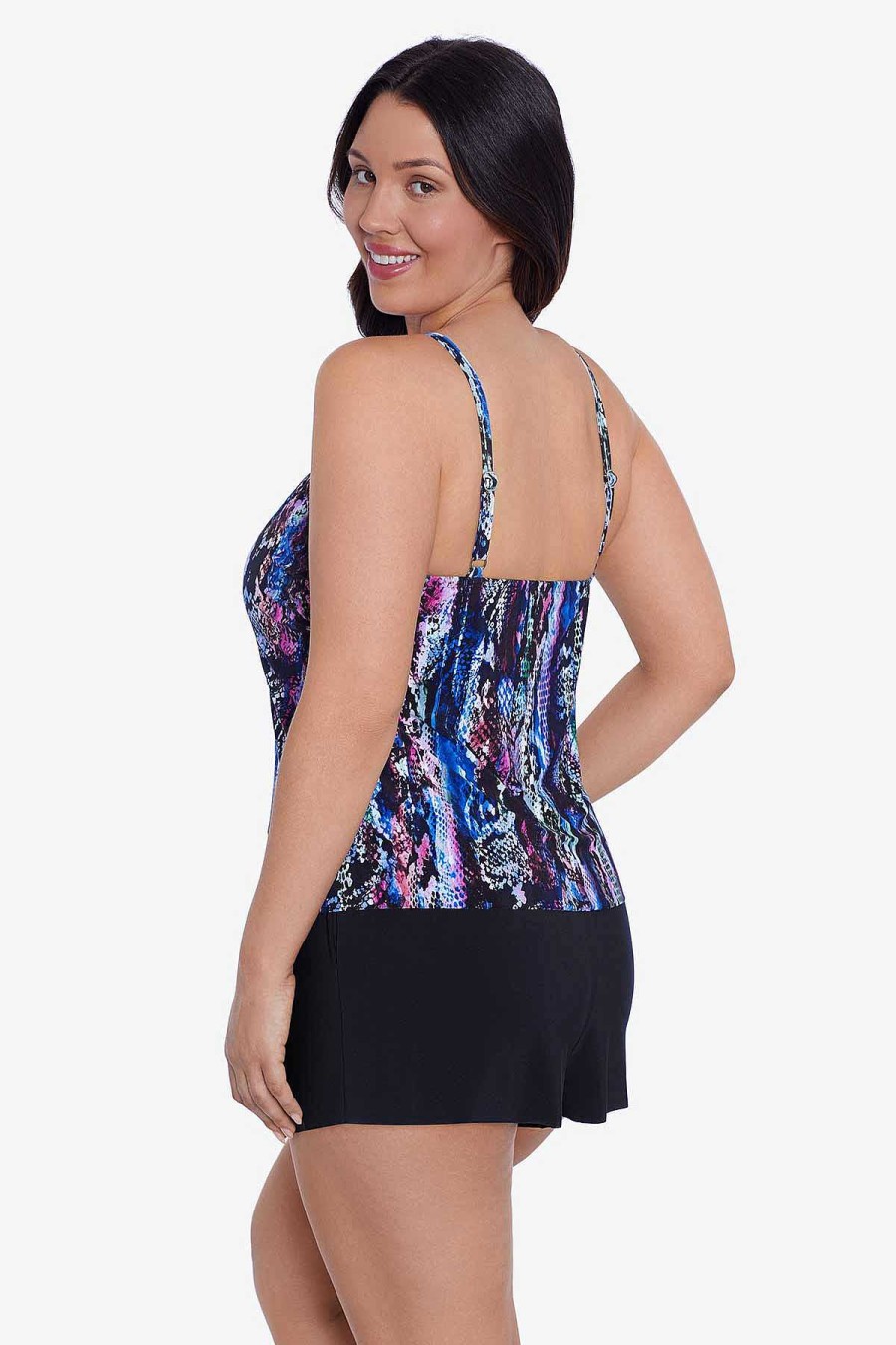 Trimshaper Longitude | Plus Size Farrah Romper Swimsuit Black/Multi