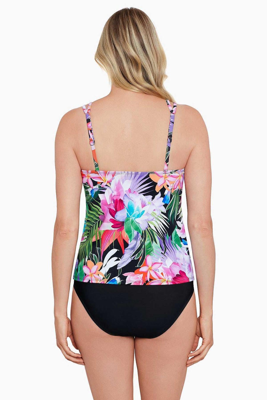 Swim Longitude | Mastectomy High Neck Tankini Top Lush Life Black/Multi