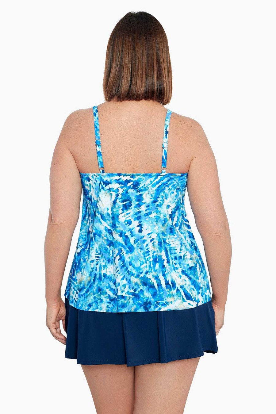 Swim Longitude | Plus Size Side Ring Tankini Top Wishy Washy Black/Multi