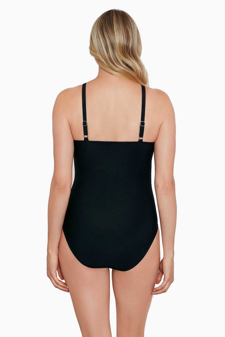 Swim Longitude | High Neck Mesh Insert Mio One Piece Swimsuit Batik Charm Black/Ivory