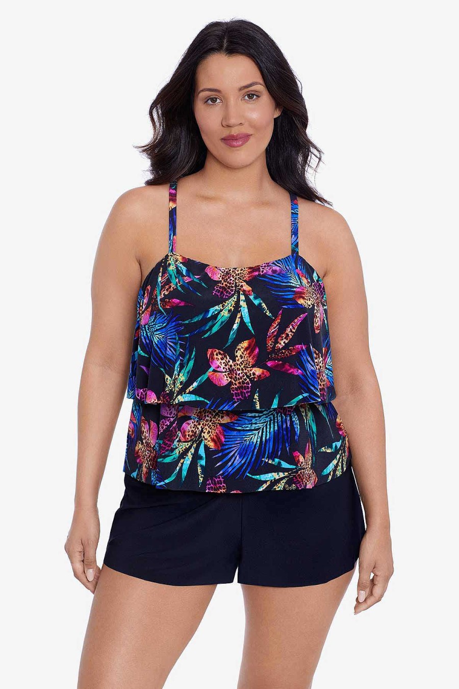 Swim Longitude | Roxy One Piece Romper Swimsuit Leopard Lily Black/Multi