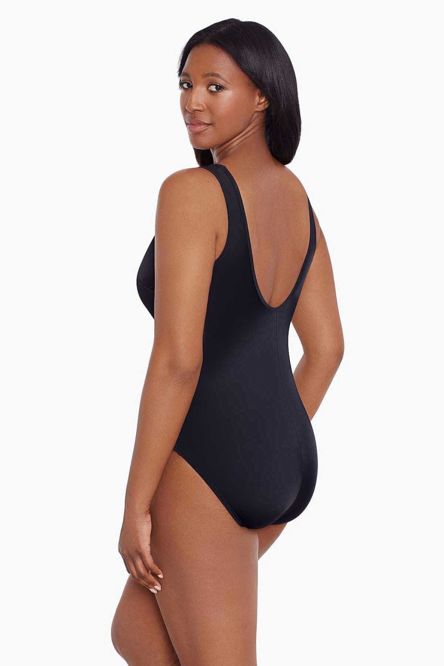 Swim Longitude | Mesh Highneck Long Torso One Piece Swimsuit Night Gala Black