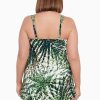 Swim Longitude | Plus Size Pleated Front One Piece Swim Dress Wild Leaf Multi