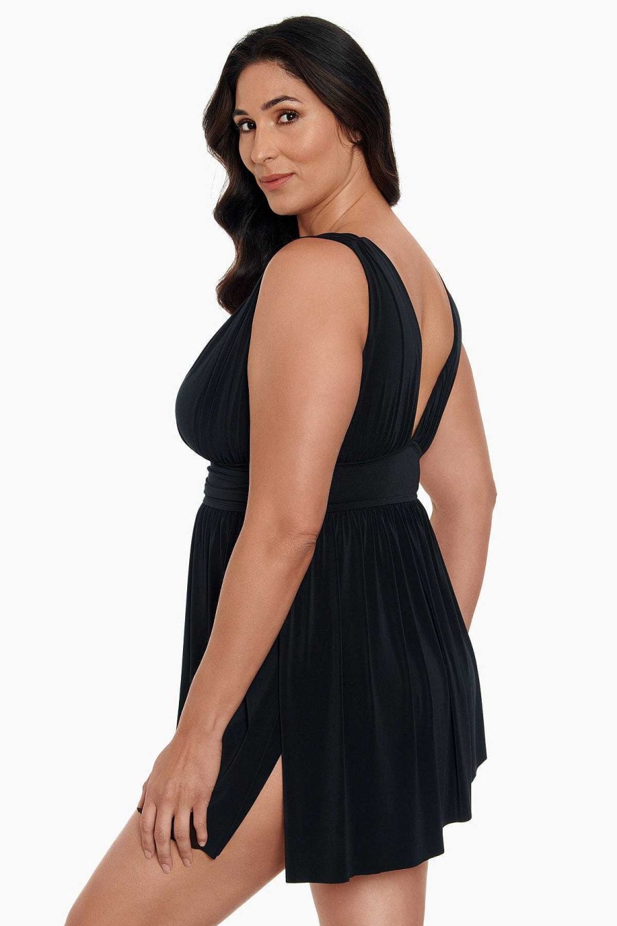 Swim Longitude | Goddess Flyaway Long Torso Swim Dress Tie Black