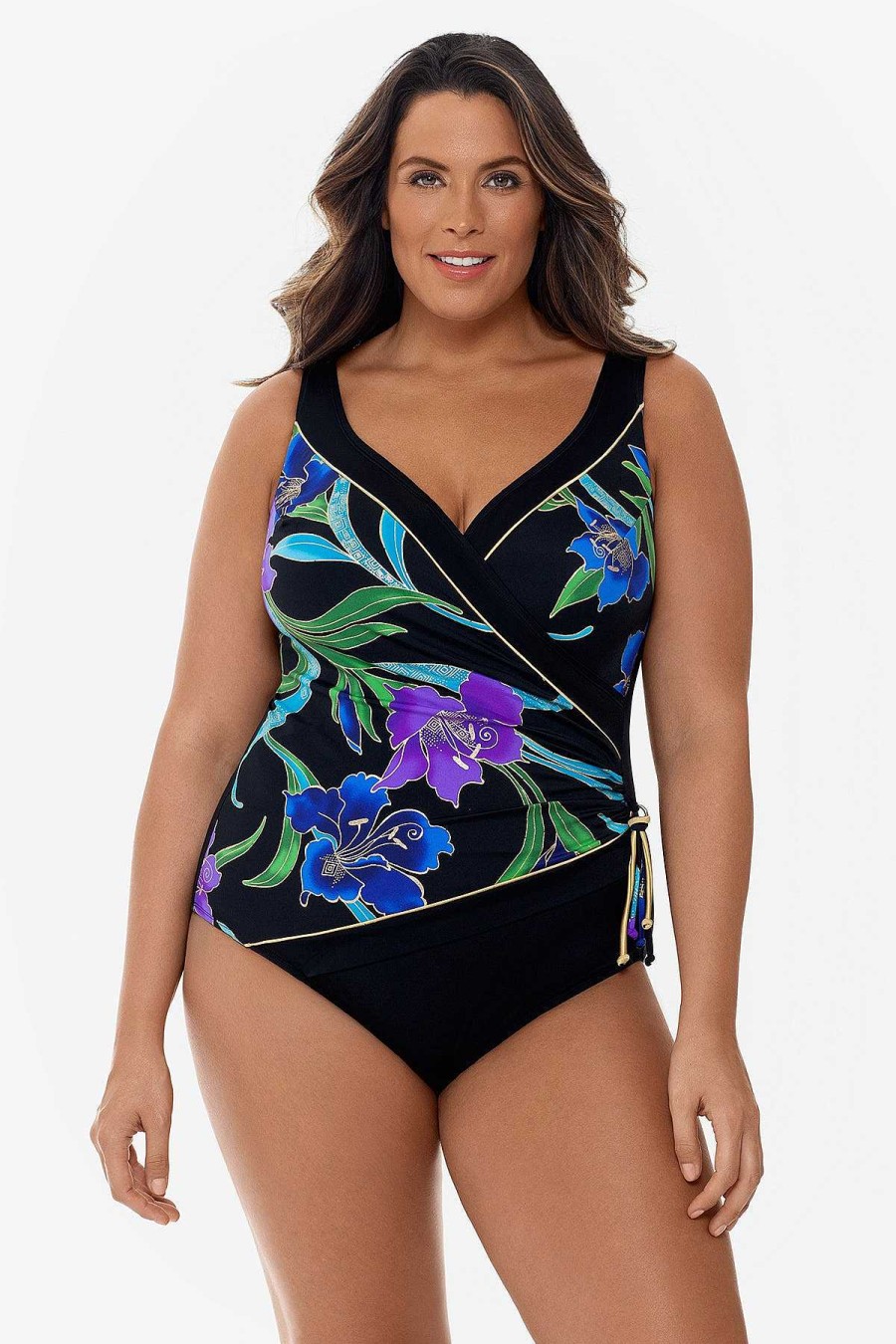 Swim Longitude | Plus Size Tassel Surplice Long Torso One Piece Swimsuit Canton Blue