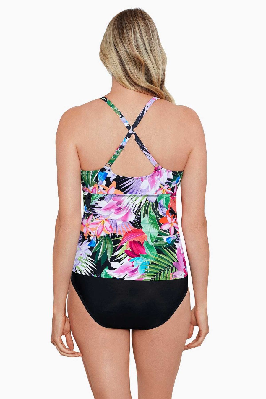 Swim Longitude | High Neck Keyhole Tankini Top Lush Life Black/Multi