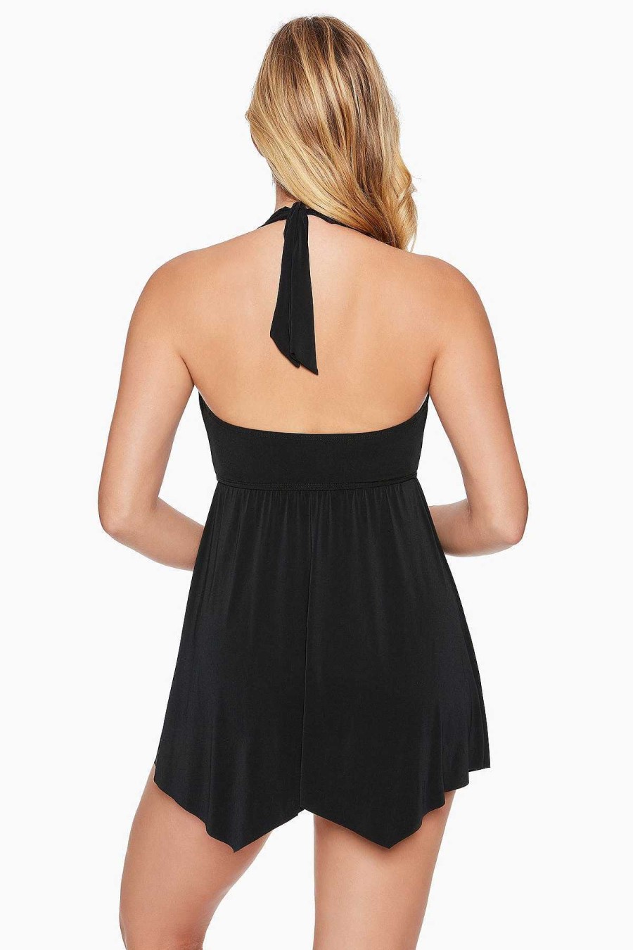 Swim Longitude | Handkerchief Halter Long Torso Swim Dress Little Dress Black