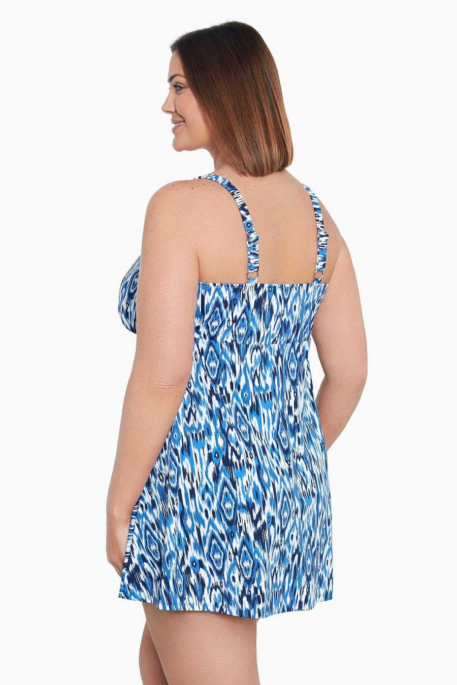 Swim Longitude | Plus Size Triple Tier Swim Dress Ikats Meow Denim