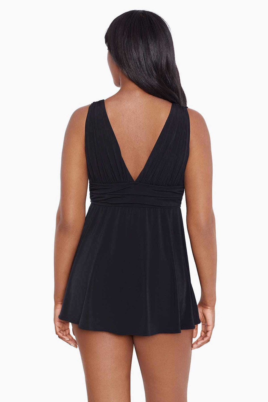 Swim Longitude | Ruffle Goddess Long Torso Swim Dress Night Gala Black