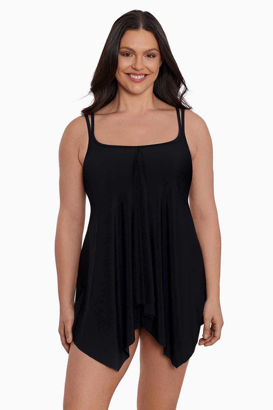 Swim Longitude | Hanky Long Torso Swim Dress Night Gala Black