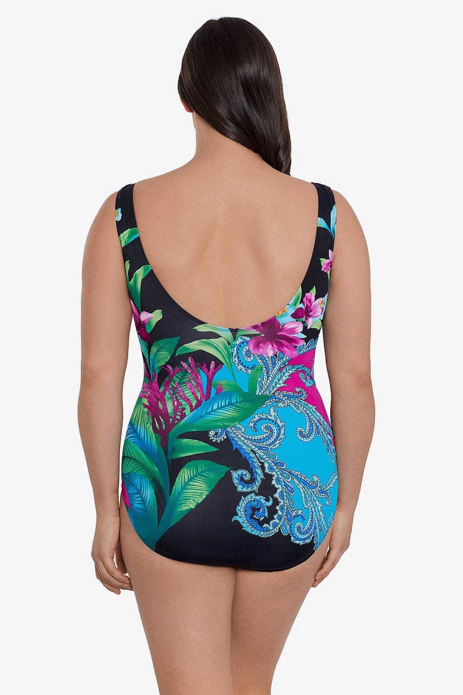 Swim Longitude | Panel Scoopneck Tank Long Torso One Piece Swimsuit Hidden Wild Multi