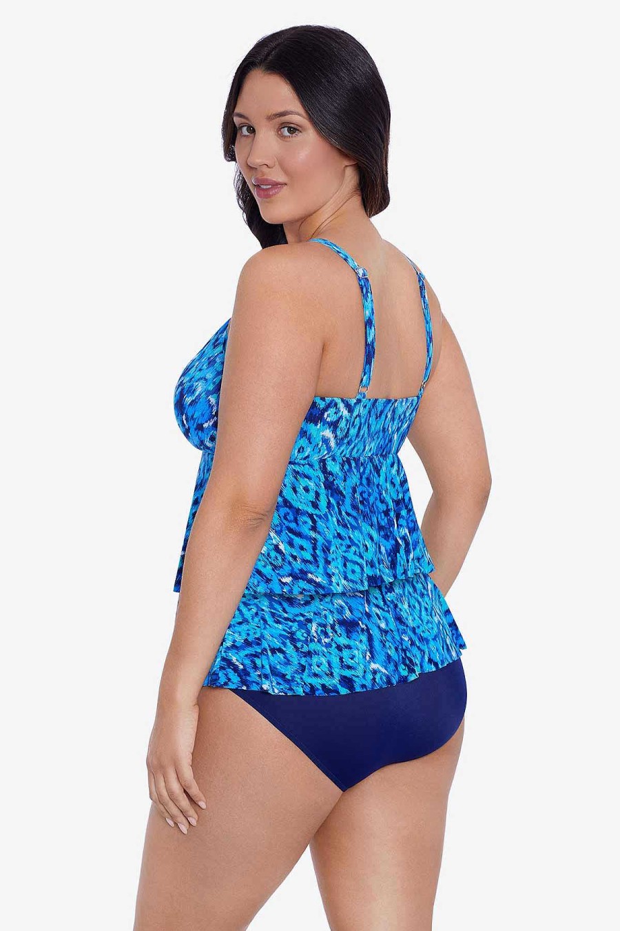 Swim Longitude | Plus Size Leona Tankini Top Bali Brocade Blue/Multi