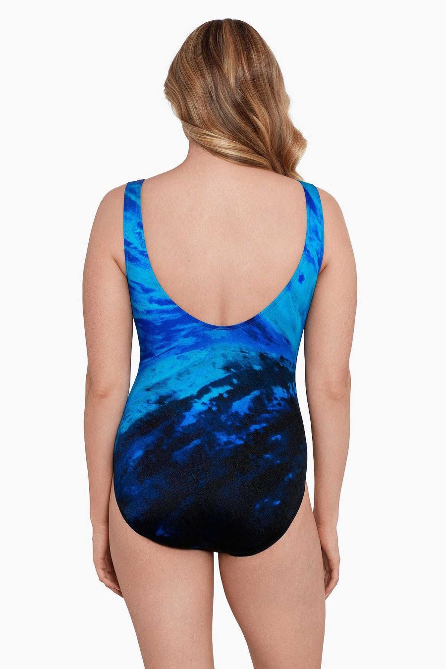 Swim Longitude | Panel Scoopneck Long Torso Tank Swimsuit At Sea Level Blue