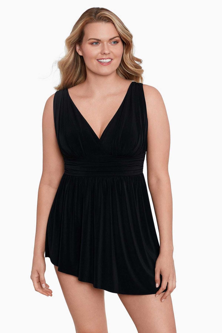 Swim Longitude | Flyaway Long Torso Swim Dress Night Gala Goddess Black