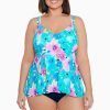 Swim Longitude | Plus Size Princess Seam Fauxkini One Piece Swimsuit Hidden Garden Multi